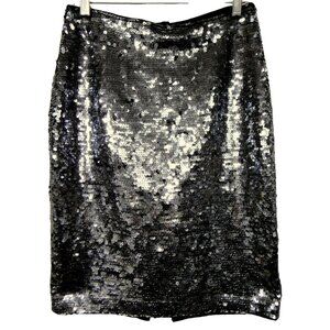 Eleanor P Brenner Sequined Short Pencil Skirt Black Pewter Fully Lined Sz M